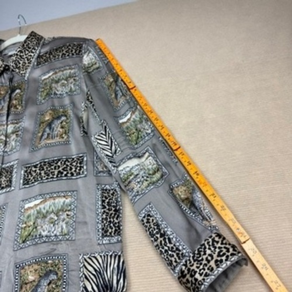 Vintage Starington Silk Safari Animal Print Blouse Leopard Zebra Grey Size 14 - Picture 7 of 10